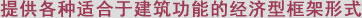 提供各种适合于建筑功能的经济型框架形式