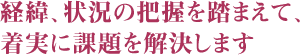 経緯、状況の把握を踏まえて、着実に課題を解決します